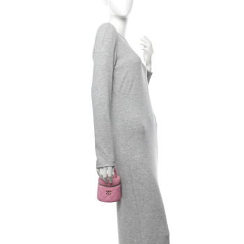 CHANEL Lambskin Quilted Ruched Handle Vanity Case Pink