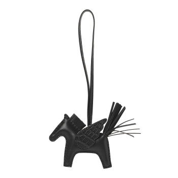 HERMES Milo Lambskin Matte Alligator Touch Grigri Rodeo Pegase Horse Bag Charm PM Black