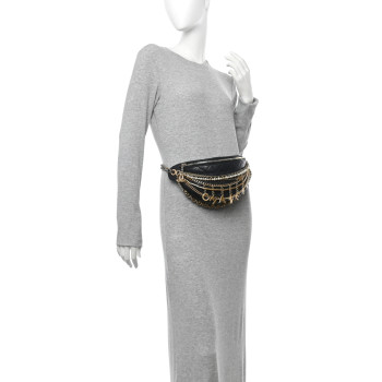 CHANEL Lambskin Quilted All About Chains Waist Belt Bag Black