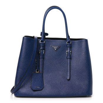 PRADA Saffiano Cuir Medium Double Handle Tote Baltico