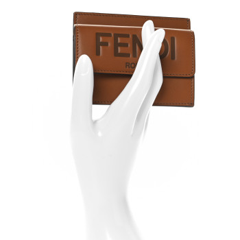 FENDI Vitello King Tamponato Logo Embossed Fold Over Card Holder Wallet Cuoio