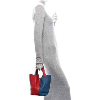 HERMES Taurillon Clemence Picotin Lock 22 MM Rouge Casaque Bleu Thalassa