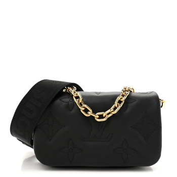 LOUIS VUITTON Calfskin Bubblegram Wallet On Strap Black