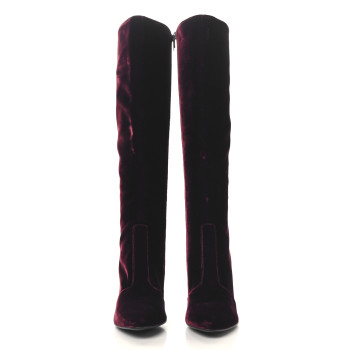 SAINT LAURENT Velvet Lily Thigh High Boots 36 Burgundy