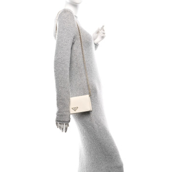 PRADA Saffiano Cuir Triangle Logo Miniborse White