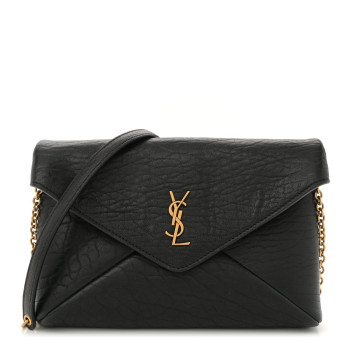 SAINT LAURENT Supple Lambskin Small Cassandre Chain Pouch Black