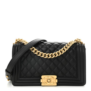 CHANEL Lambskin Quilted Medium Boy Flap Black