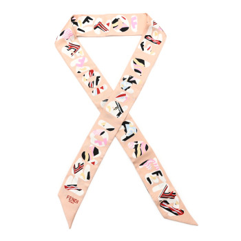 FENDI Silk Logo Print Wrappy Bandeau Beige Multicolor