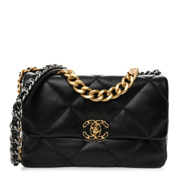 CHANEL Lambskin Quilted Large Chanel 19 Flap Black