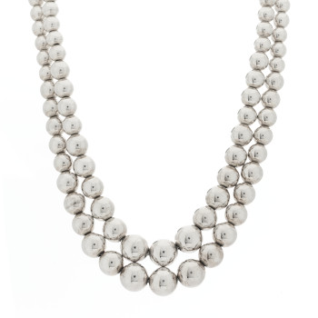 TIFFANY Sterling Silver HardWear Graduated Ball Two-Row Necklace