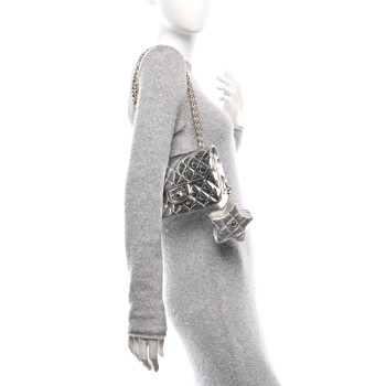 CHANEL Mirror Calfskin Metallic Calfskin Quilted Hollywood Boulevard Mini Flap With Star Coin Purse Silver