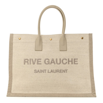 SAINT LAURENT Linen Calfskin Small Rive Gauche Tote Beige Sea Salt