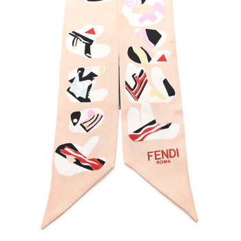 FENDI Silk Logo Print Wrappy Bandeau Beige Multicolor