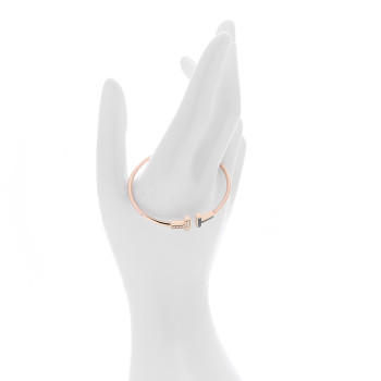 TIFFANY 18K Rose Gold Diamond Black Onyx T Wire Bracelet