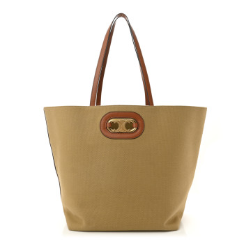 CELINE Canvas Calfskin Cuir Triomphe Cabas Tote Beige Tan