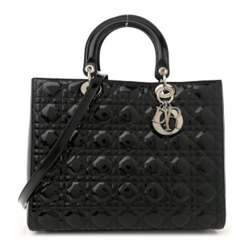 CHRISTIAN DIOR Patent Cannage Large Lady Dior Black