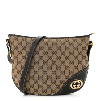 GUCCI Monogram Medium New Britt Half Moon Hobo Dark Brown