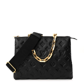 LOUIS VUITTON Lambskin Embossed Monogram Coussin PM Black