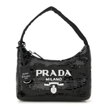 PRADA Paillettes Sequin Mini Re-Edition 2000 Bag Black White