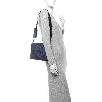 LOUIS VUITTON Calfskin Monogram Shadow Trio Messenger Navy River Blue
