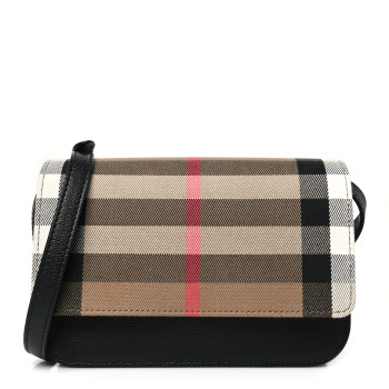 BURBERRY Grained Calfskin House Check Small Madison Shoulder Bag Black
