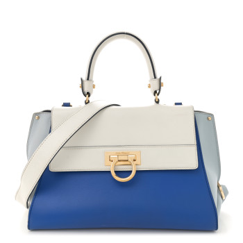 SALVATORE FERRAGAMO Calfskin Small Sofia Satchel Blue Multicolor