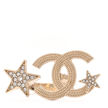 CHANEL Metal Crystal Textured CC Star Ring 53 6.5 Gold