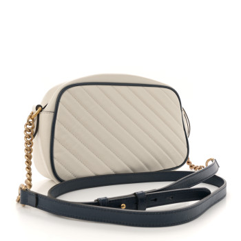 GUCCI Vintage Effect Calfskin Matelasse Diagonal Small Torchon GG Marmont Chain Shoulder Bag Mystic White Blue Agata
