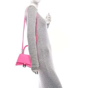 BALENCIAGA Shiny Box Calfskin Small Hourglass Top Handle Bag Acid Fuchsia
