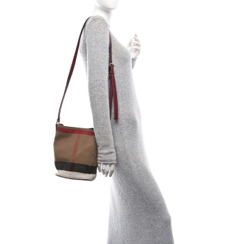 BURBERRY Canvas Mega Check Mini Ashby Tassel Crossbody Burgundy Red