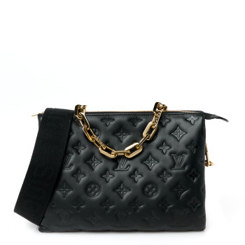 LOUIS VUITTON Lambskin Embossed Monogram Coussin PM Black