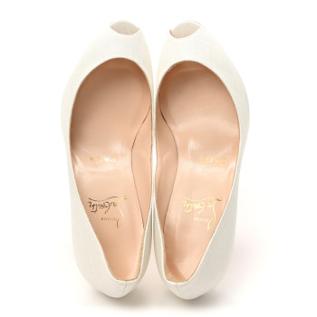 CHRISTIAN LOUBOUTIN Canvas Peep Toe Pumps 40 White