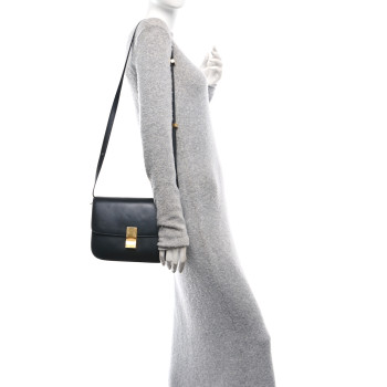 CELINE Box Calfskin Medium Classic Box Flap Bag Black
