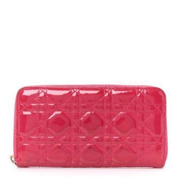 CHRISTIAN DIOR Patent Cannage Lady Dior Continental Wallet Pink