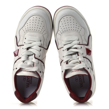 VALENTINO GARAVANI Nappa Mens One Stud Low Top Sneakers 38.5 White Rosso Valentino