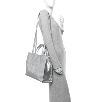 TELFAR Metallic Vegan Leather Medium Shopping Bag Silver