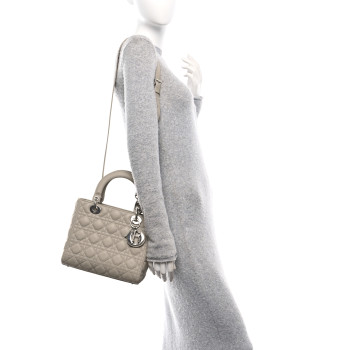 CHRISTIAN DIOR Grained Calfskin Cannage Medium Lady Dior Sable