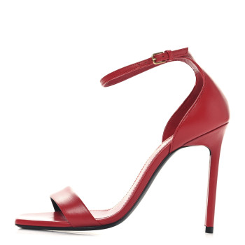 SAINT LAURENT Calfskin Amber 105 Ankle Strap Sandals 36 Red