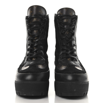 LOUIS VUITTON Suede Calfskin Monogram Laureate Platform Desert Boots 42 Black