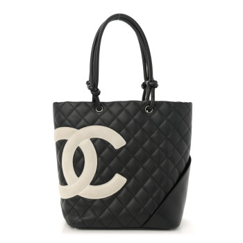 CHANEL Calfskin Quilted Medium Cambon Tote Black White