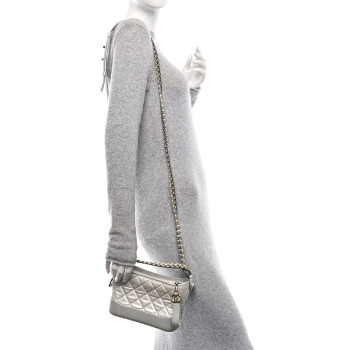 CHANEL Metallic Aged Calfskin Quilted Small Gabrielle Hobo Silver