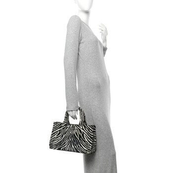 PRADA Canapa Zebra Print Small Tote White Black
