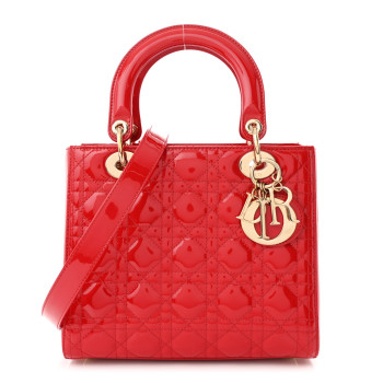 CHRISTIAN DIOR Patent Cannage Medium Lady Dior Red