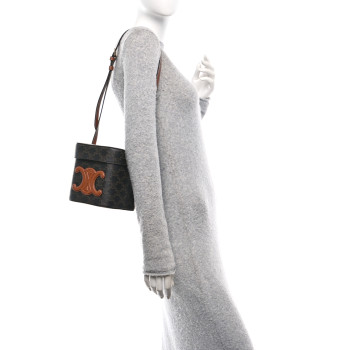 CELINE Triomphe Canvas Calfskin Medium Cuir Triomphe Box Tan