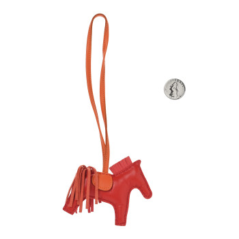 HERMES Milo Lambskin Grigri Rodeo Horse Bag Charm PM Rouge Rose Indien Jaipur Feu