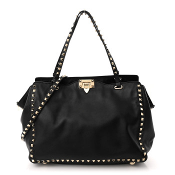 VALENTINO GARAVANI Vitello Medium Rockstud Tote Black