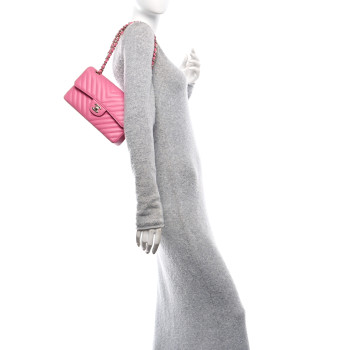 CHANEL Lambskin Chevron Quilted Small Double Flap Pink