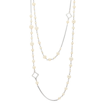 DAVID YURMAN Sterling Silver Pearl 7.5mm Quatrefoil Long Chain Necklace
