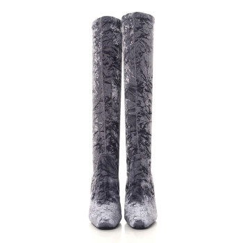 SAINT LAURENT Velvet Ella Knee High Boots 37 Cool Grey