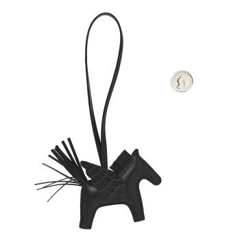 HERMES Milo Lambskin Matte Alligator Touch Grigri Rodeo Pegase Horse Bag Charm PM Black